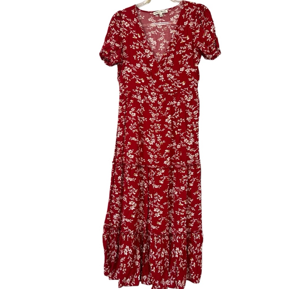 Red floral  V‎ neck maxi dress size S
cottagecore romantic spring style - Picture 3 of 8
